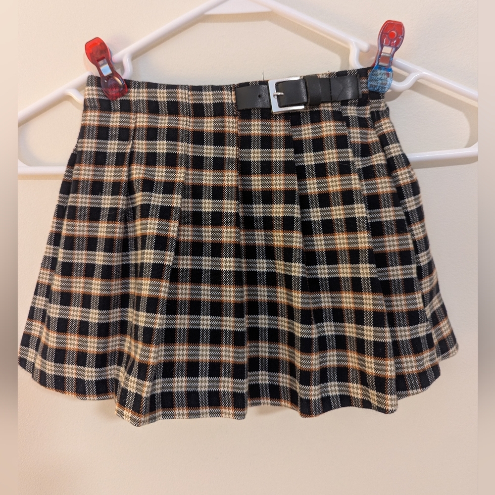 Plaid Mini Skirt with Belt